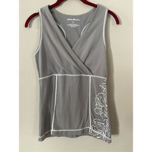 Eddie Bauer Athletic Gray Tank Top Floral Side Size Sm Womens.